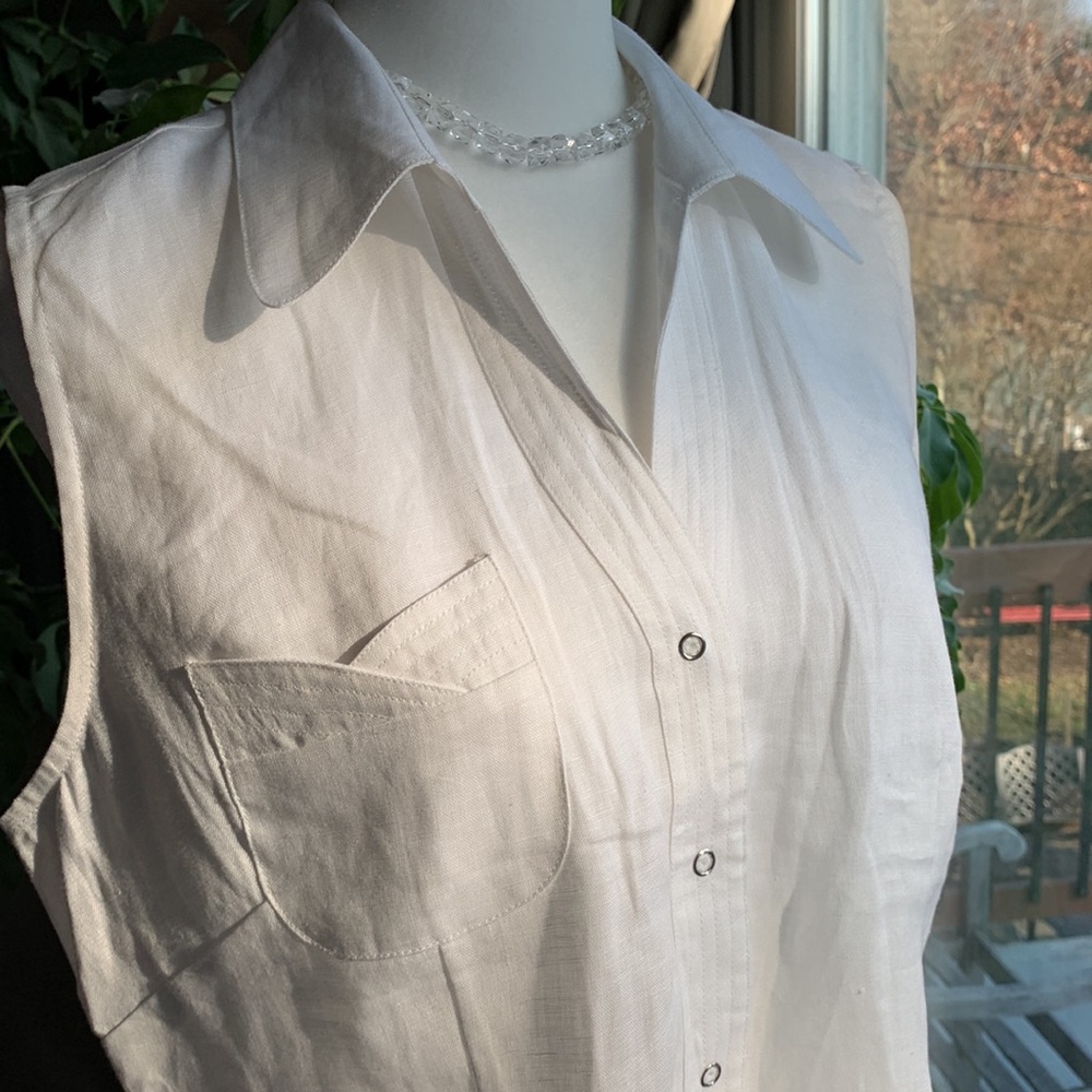 St. Tropez West White 100% Linen Top Sz L NWT